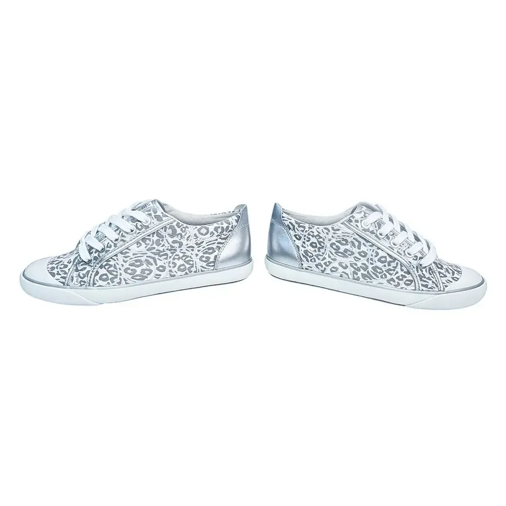 Coach Women's Snow Leopard Print Silver Grey Metallic Sneakers Size 6.5